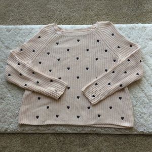 Pastel Pink Sweater with Navy Hearts
